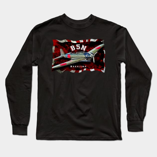 Nakajima B5N Japaness vintage airplane Long Sleeve T-Shirt by aeroloversclothing